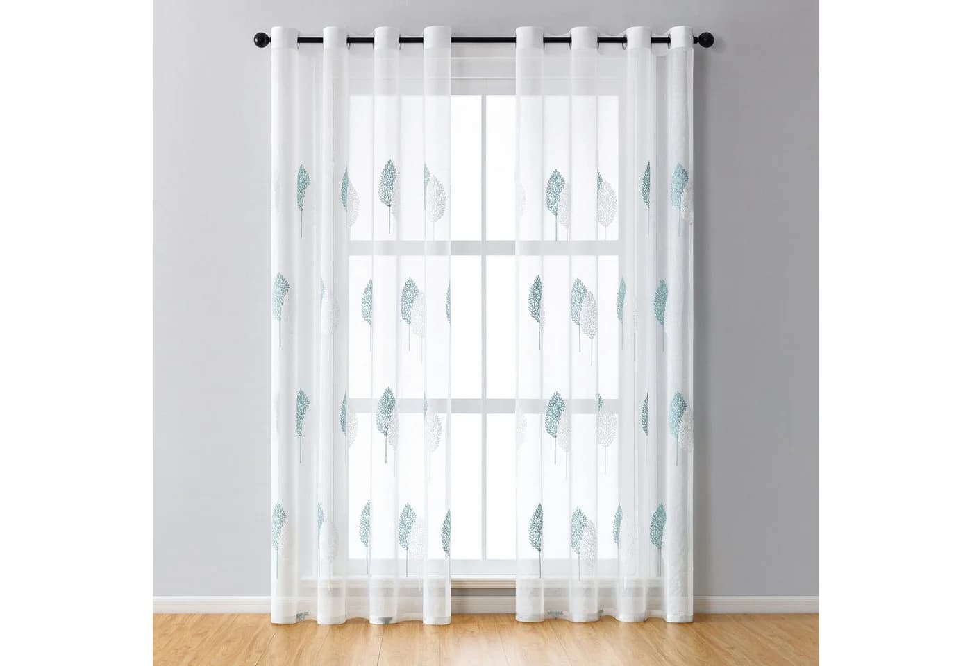 Jibenhome Schiebegardine 2er Set Voile Vorhänge mit Ösen und Baumstickerei - Bild 3