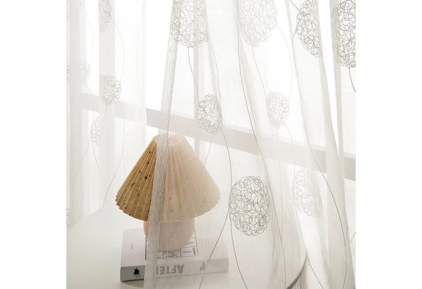 Jibenhome Gardine 2 St. Weiß Ösen Vorhang Vogelnest-Stickerei Voile
