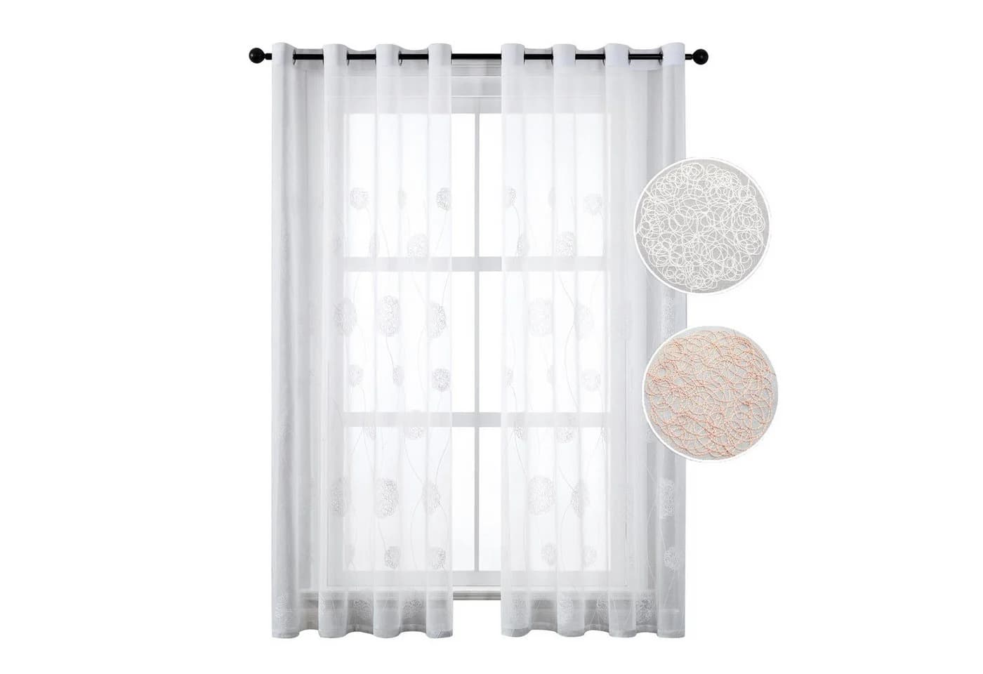 Jibenhome Gardine 2 St. Weiß Ösen Vorhang Vogelnest-Stickerei Voile - Bild 2