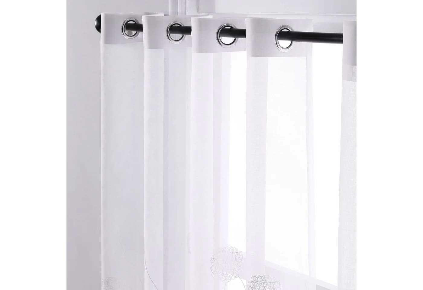 Jibenhome Gardine 2 St. Weiß Ösen Vorhang Vogelnest-Stickerei Voile - Bild 3