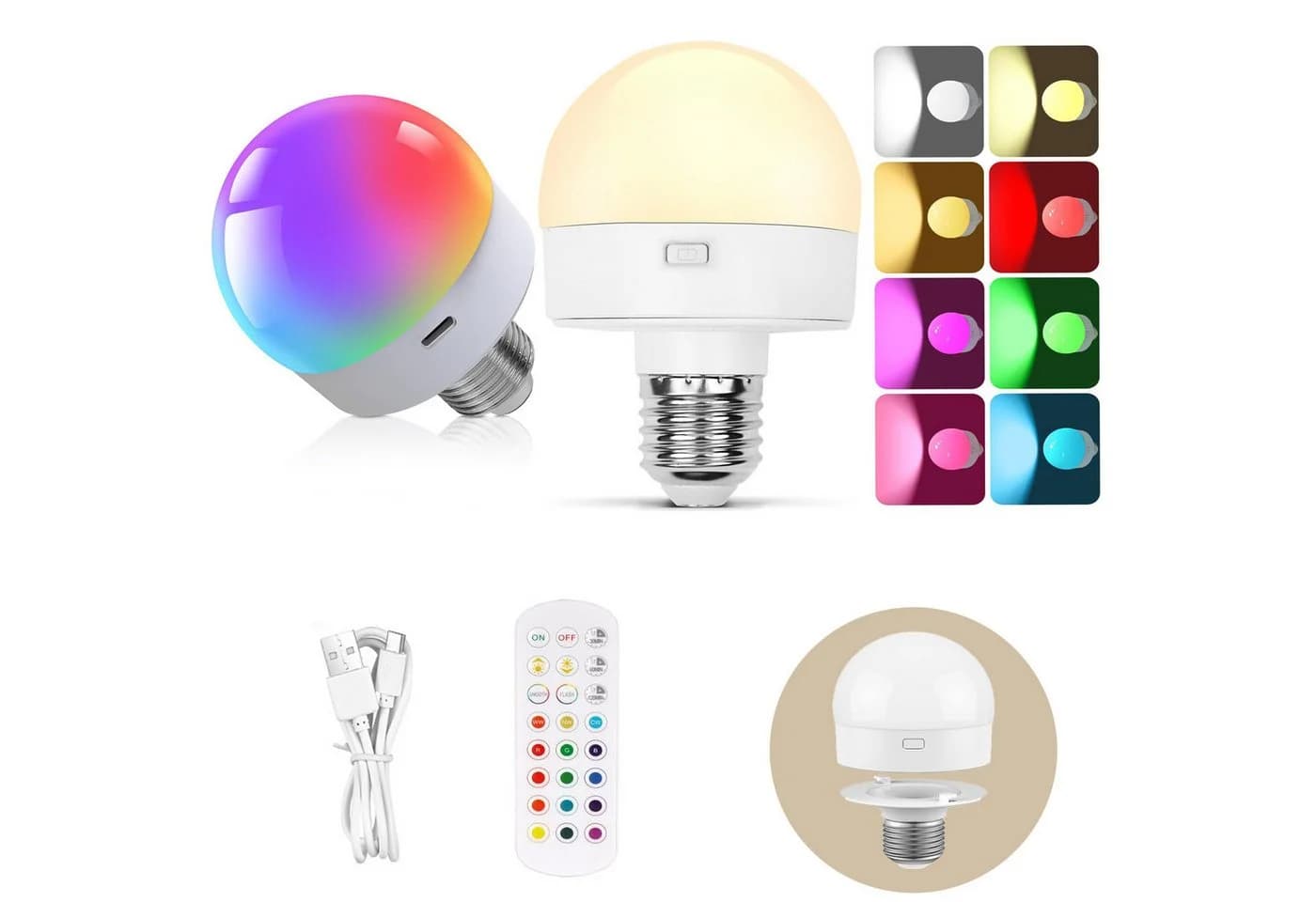 MUPOO LED Nachtlicht E27 Dimmbar RGB USB Aufladbar mit Fernbedienung - Bild 2