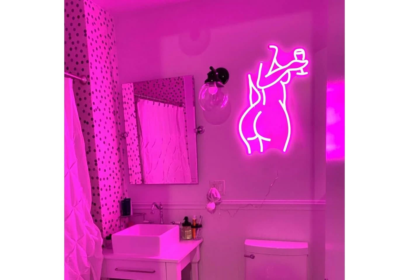 MUPOO LED Neonlicht Rosa Dame mit Wein Wanddekoration - Bild 3
