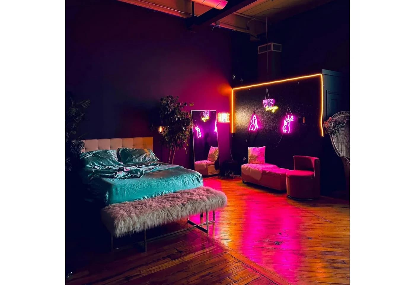 MUPOO LED Neonlicht Rosa Dame mit Wein Wanddekoration - Bild 5