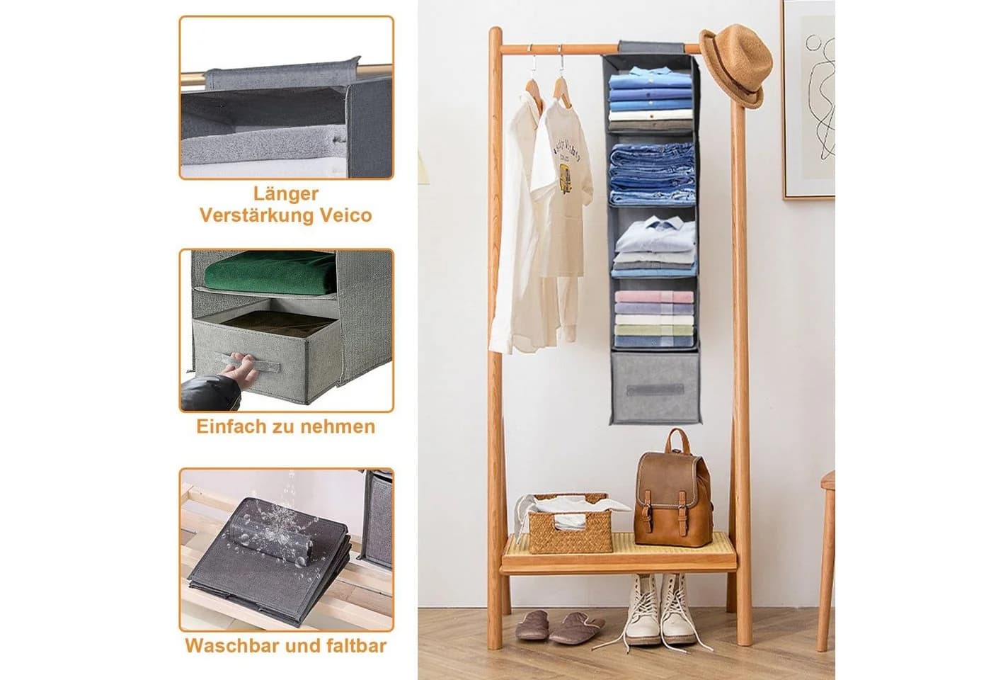 Jibenhome Hängeregal Organizer Grau 3/4/5 Lagen Faltbar - Bild 3