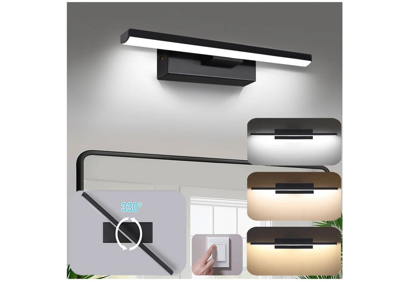 Jibenhome LED Wandleuchte Schwarz Aluminium 330° Drehbar Dimmbar - Bild 2