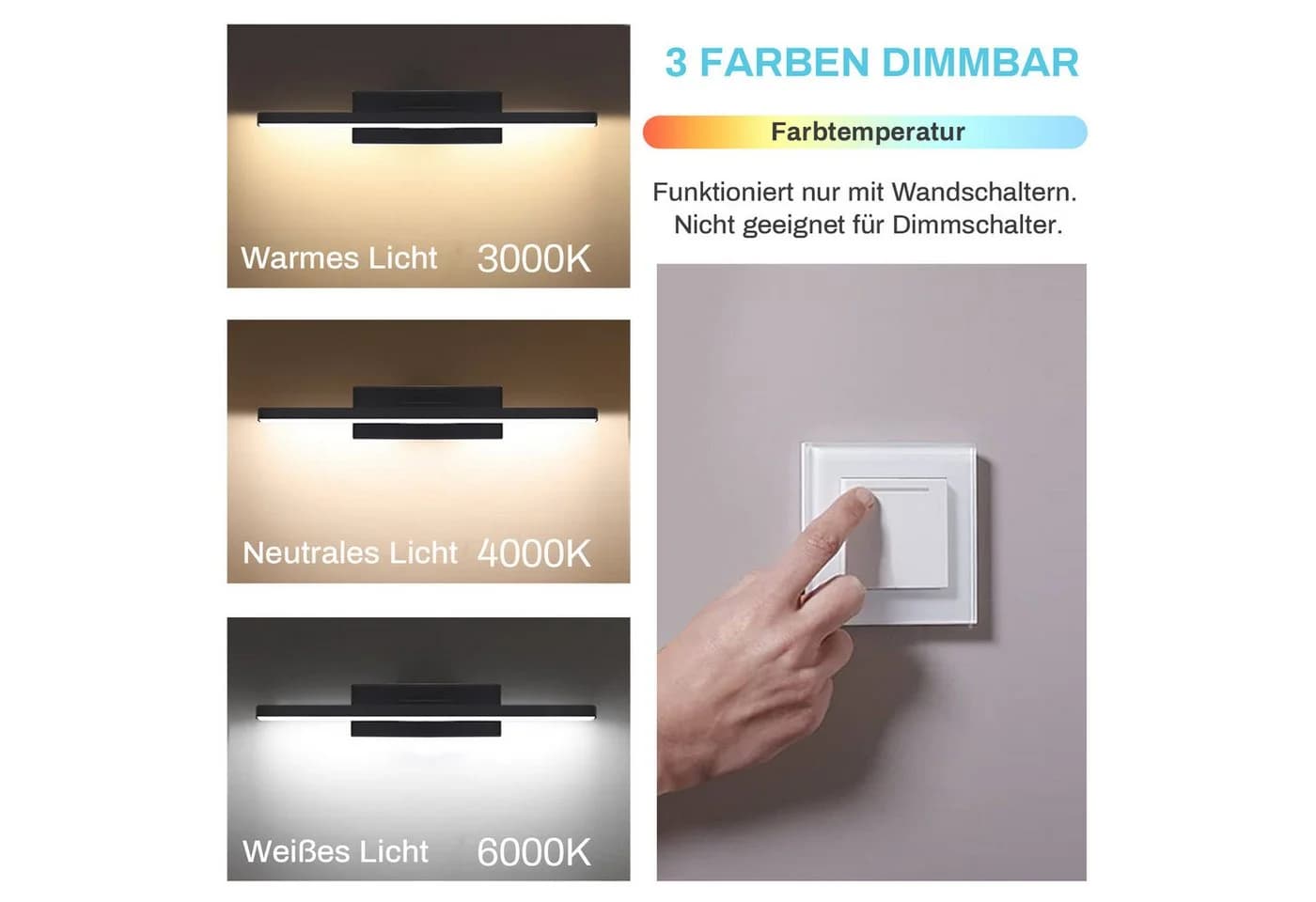 Jibenhome LED Wandleuchte Schwarz Aluminium 330° Drehbar Dimmbar - Bild 3