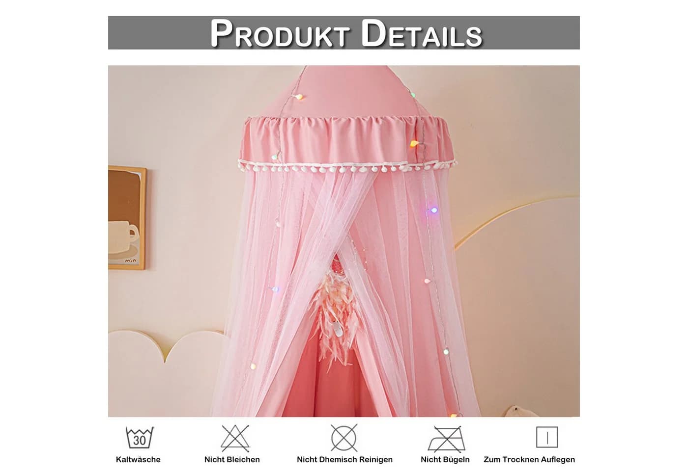 BTTO Betthimmel Moskitonetz Polyester Rosa Ohne Bohren - Bild 4