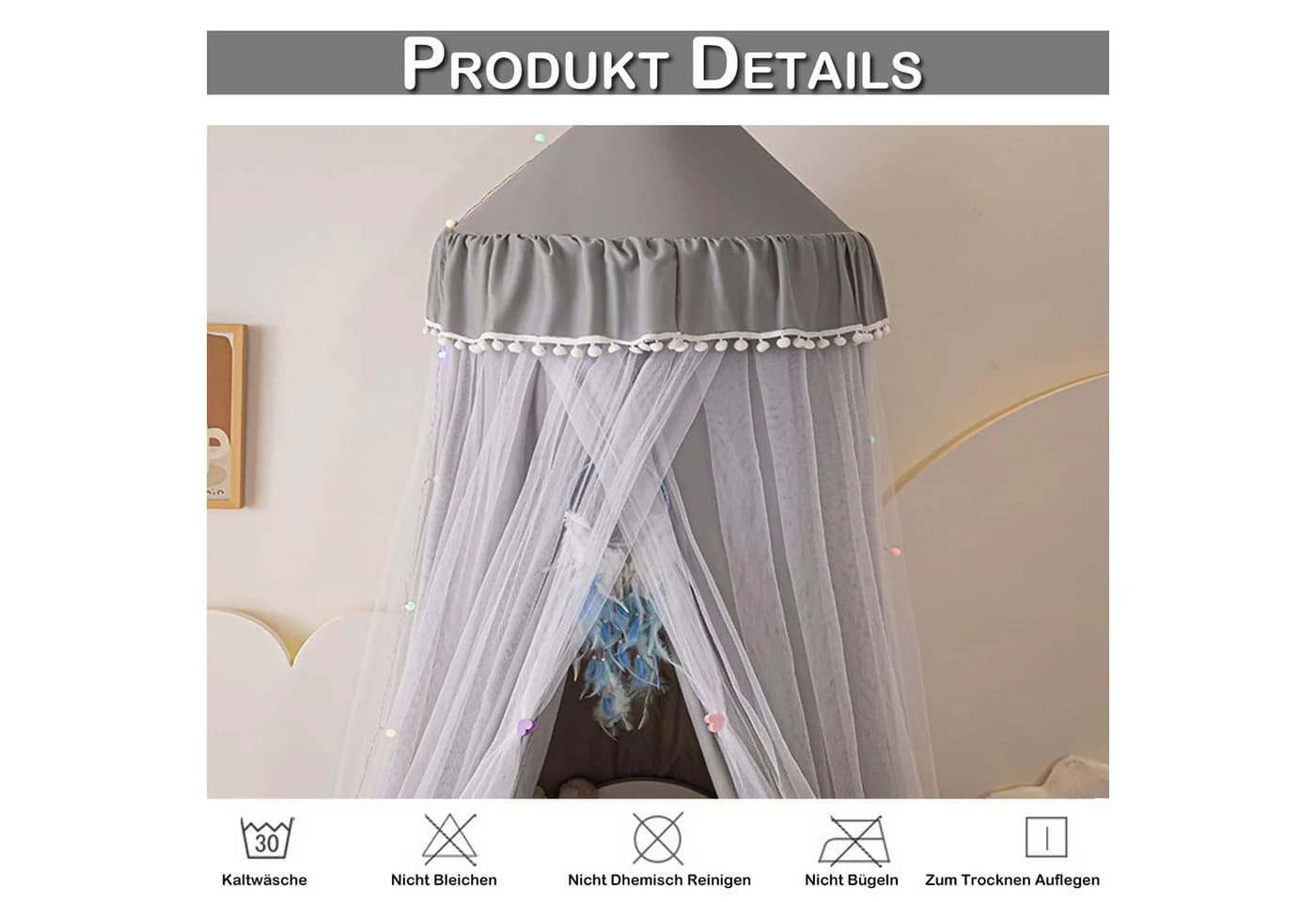 BTTO Betthimmel Moskitonetz Polyester Grau 270cm - Bild 4