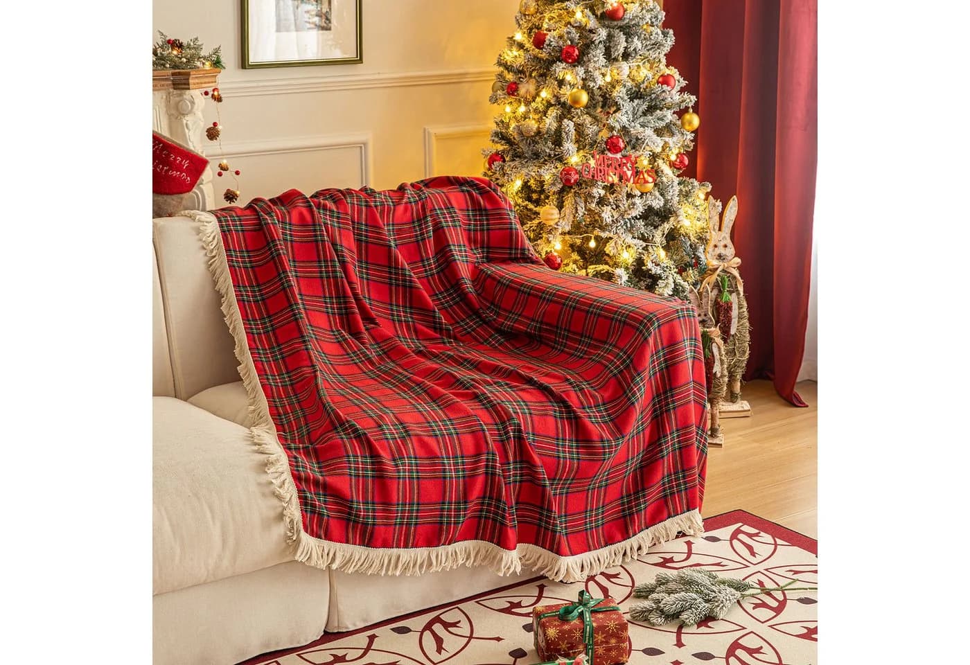 BTTO Sofaschoner mit Quasten Karo Rot - Bild 3