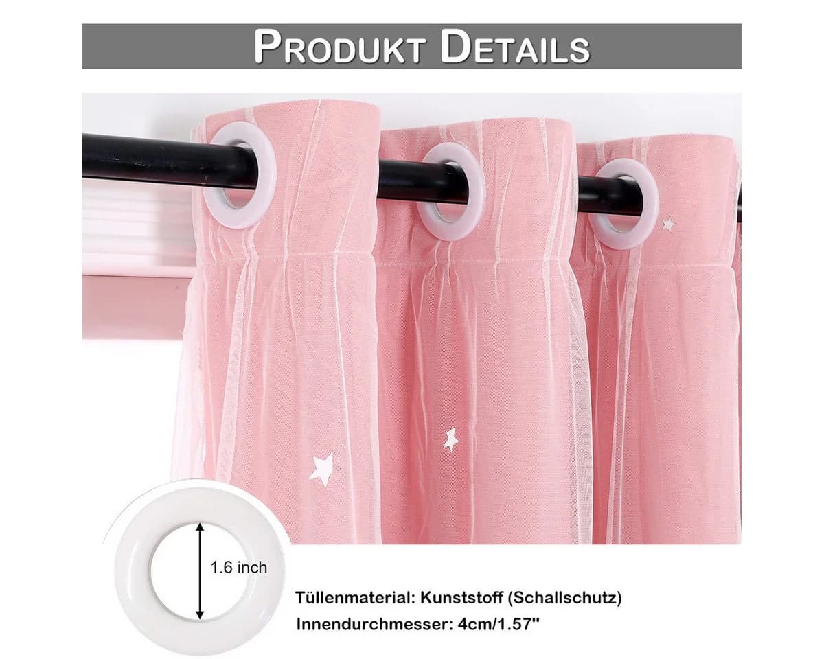 BTTO V&G Schiebegardine Verdunkelungsvorhang Rosa Sterne 2er Set - Bild 4