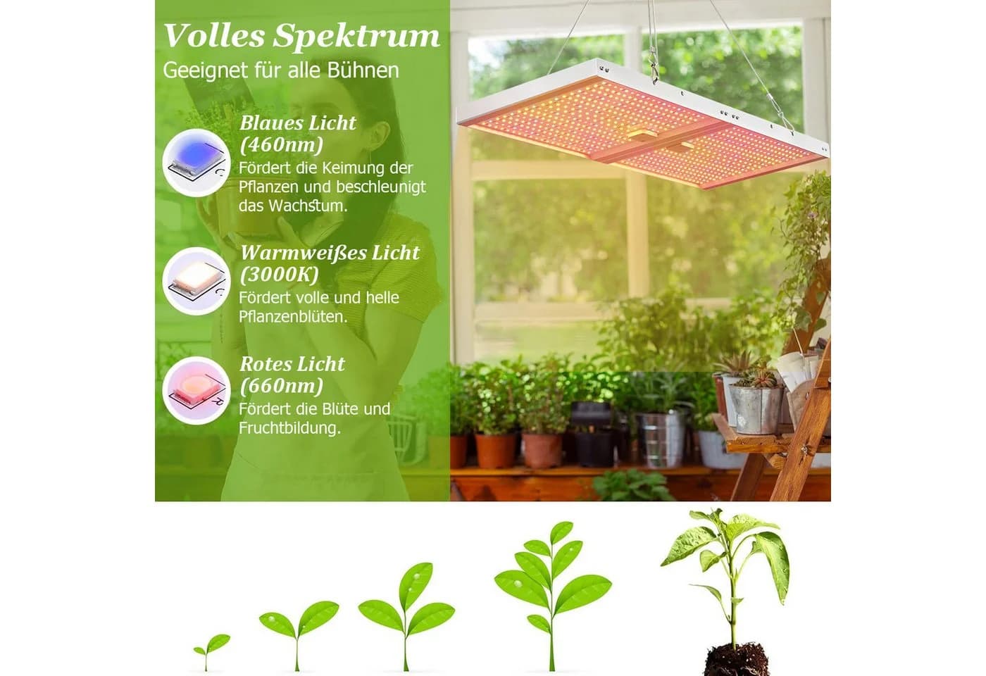 MUPOO Pflanzenlampe Vollspektrum 728 LEDs Pflanzenwachstumslicht Faltbare Wachstumslampe