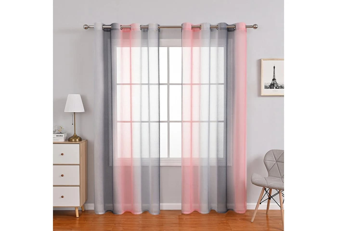 BTTO V&G Scheibengardine 1/2er Set Transparente Voile Vorhang Farbverlauf