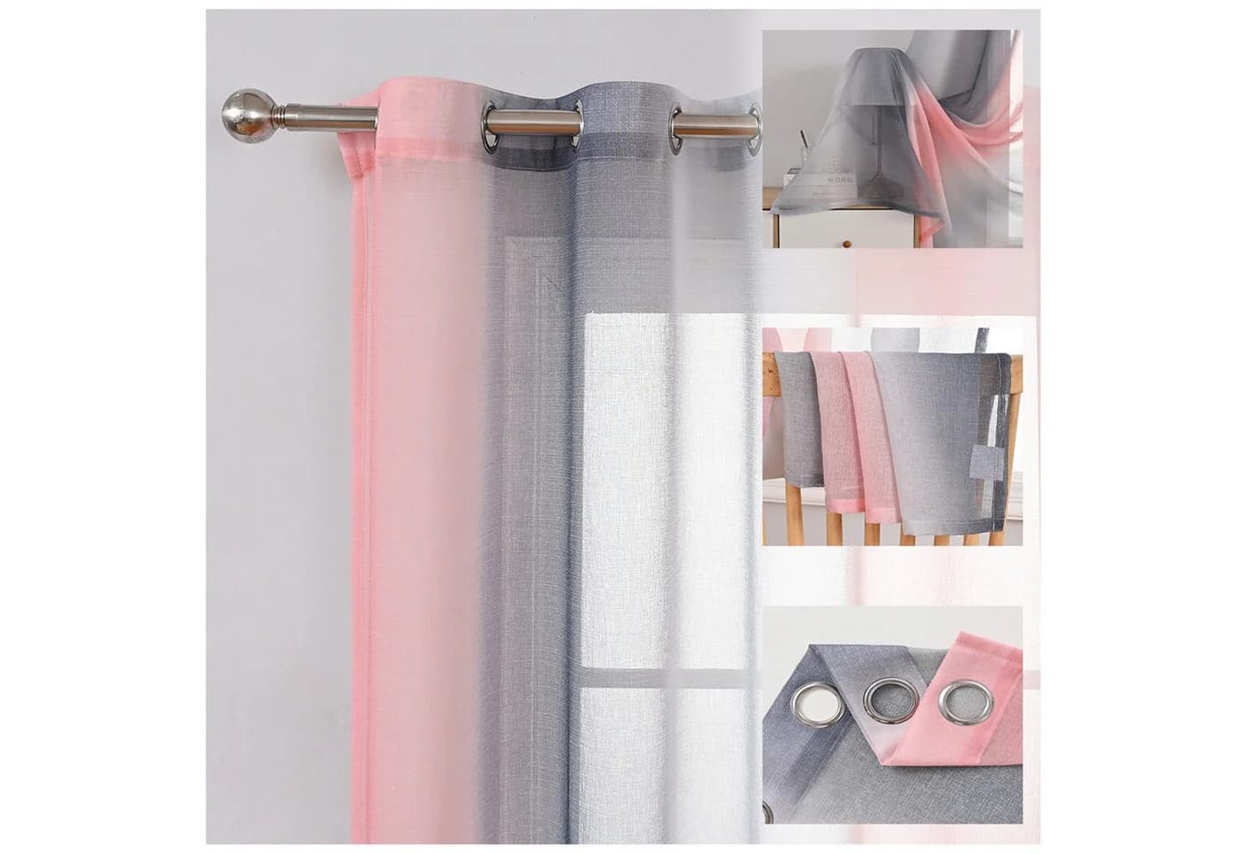 BTTO V&G Scheibengardine 1/2er Set Transparente Voile Vorhang Farbverlauf - Bild 2