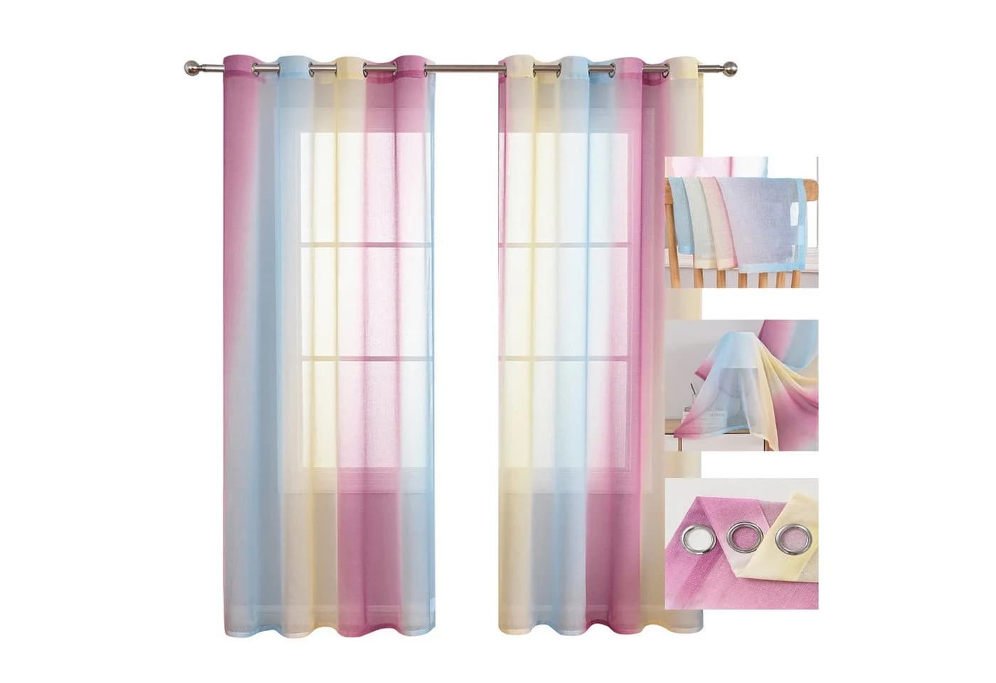 BTTO V&G Scheibengardine 1/2er Set Transparente Voile Vorhang Farbverlauf - Bild 2