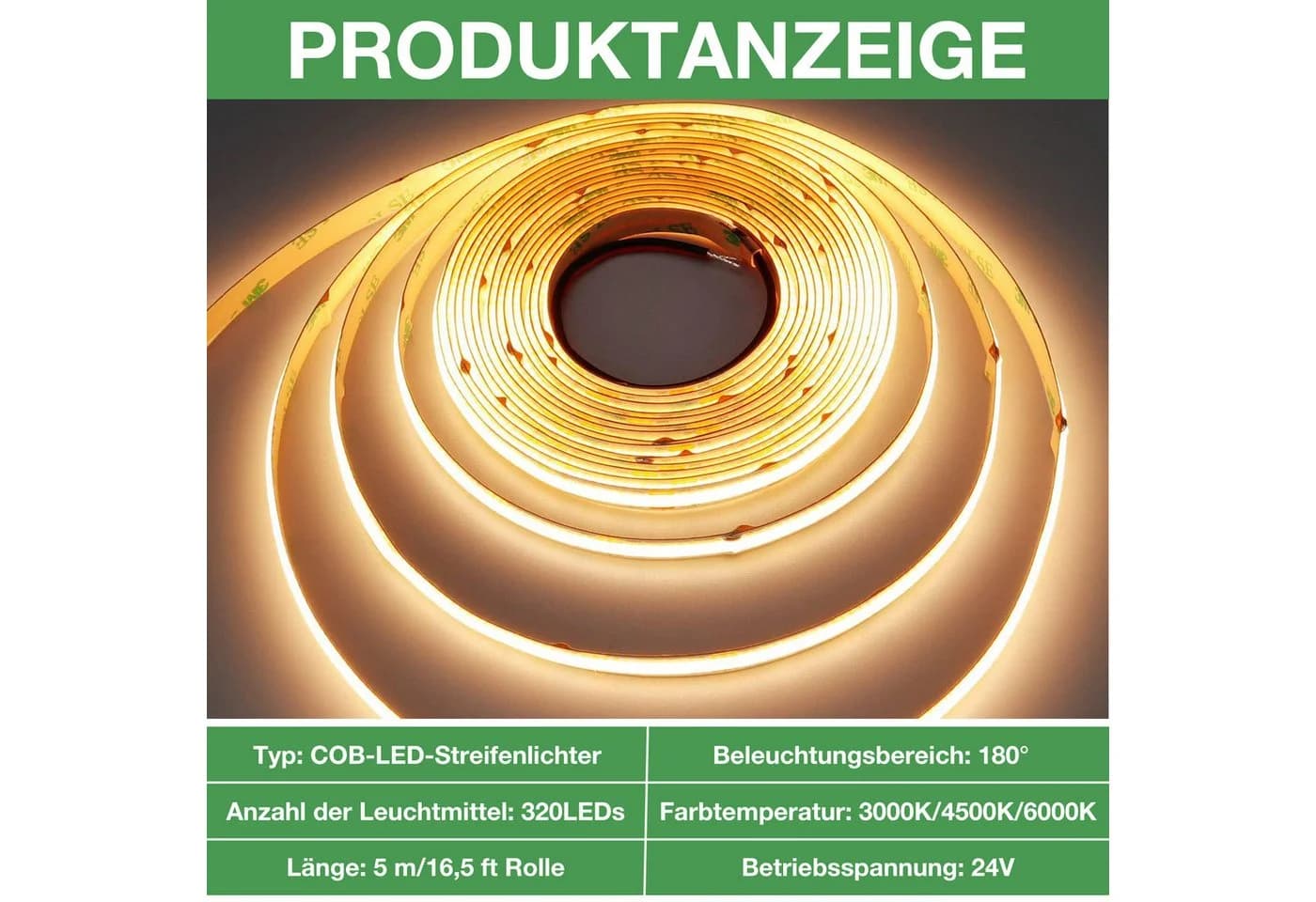 Jibenhome LED Lichtstreifen 5m COB Dimmbar mit Fernbedienung