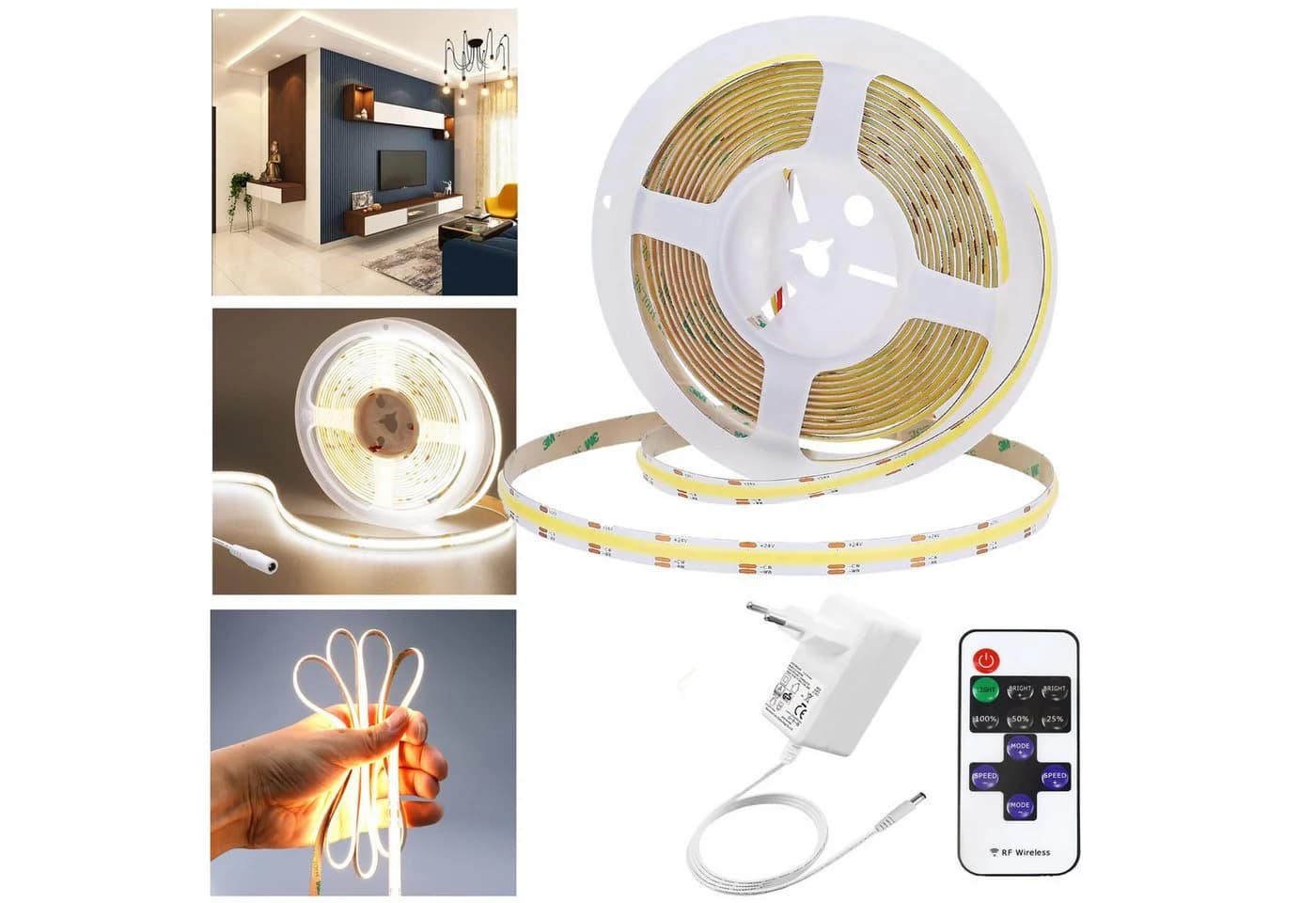 Jibenhome LED Lichtstreifen 5m COB Dimmbar mit Fernbedienung - Bild 2