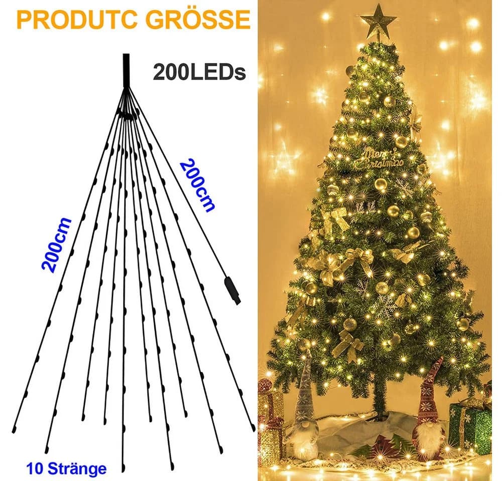 Jibenhome Dekobaum Lichtervorhang Baumvorhang 8 Modi Wasserfall-Lichterkette USB Timer Fernbedienung
