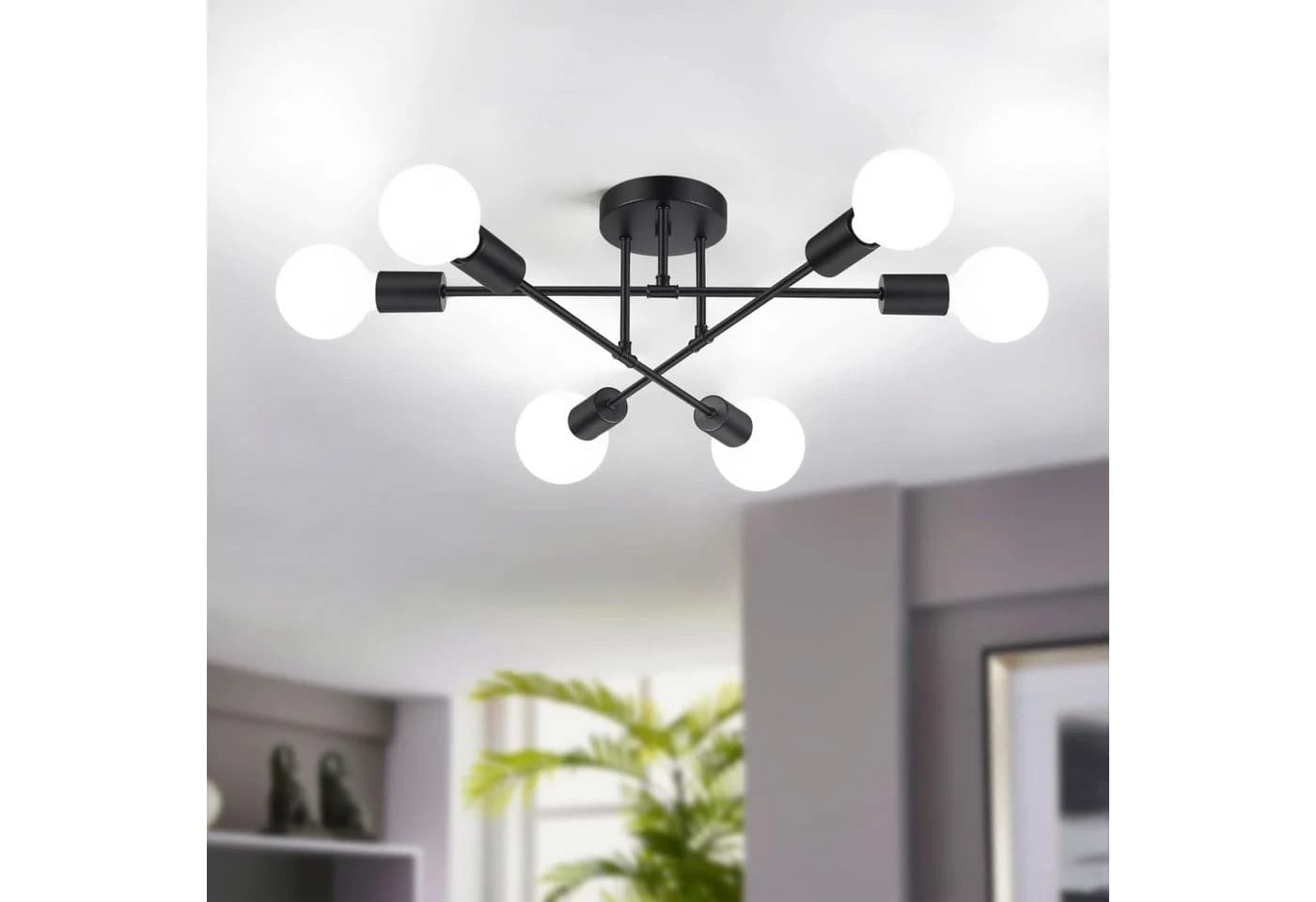 Jibenhome LED Deckenleuchte Schwarz Kronleuchter-Hängend Deckenlampe 6 Flammig LED fest integriert Retro - Bild 2