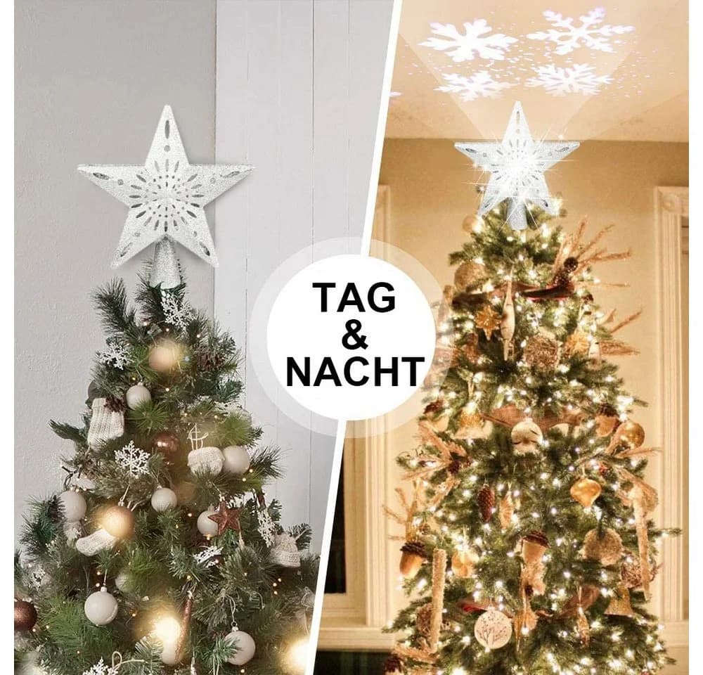 Jibenhome Christbaumspitze Schneeflockenprojektor mit LED