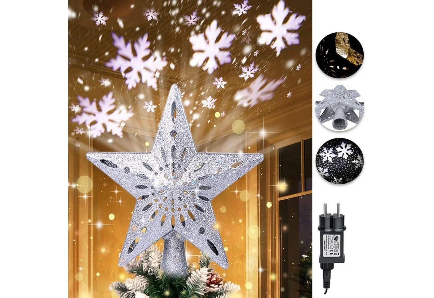 Jibenhome Christbaumspitze Schneeflockenprojektor mit LED - Bild 2