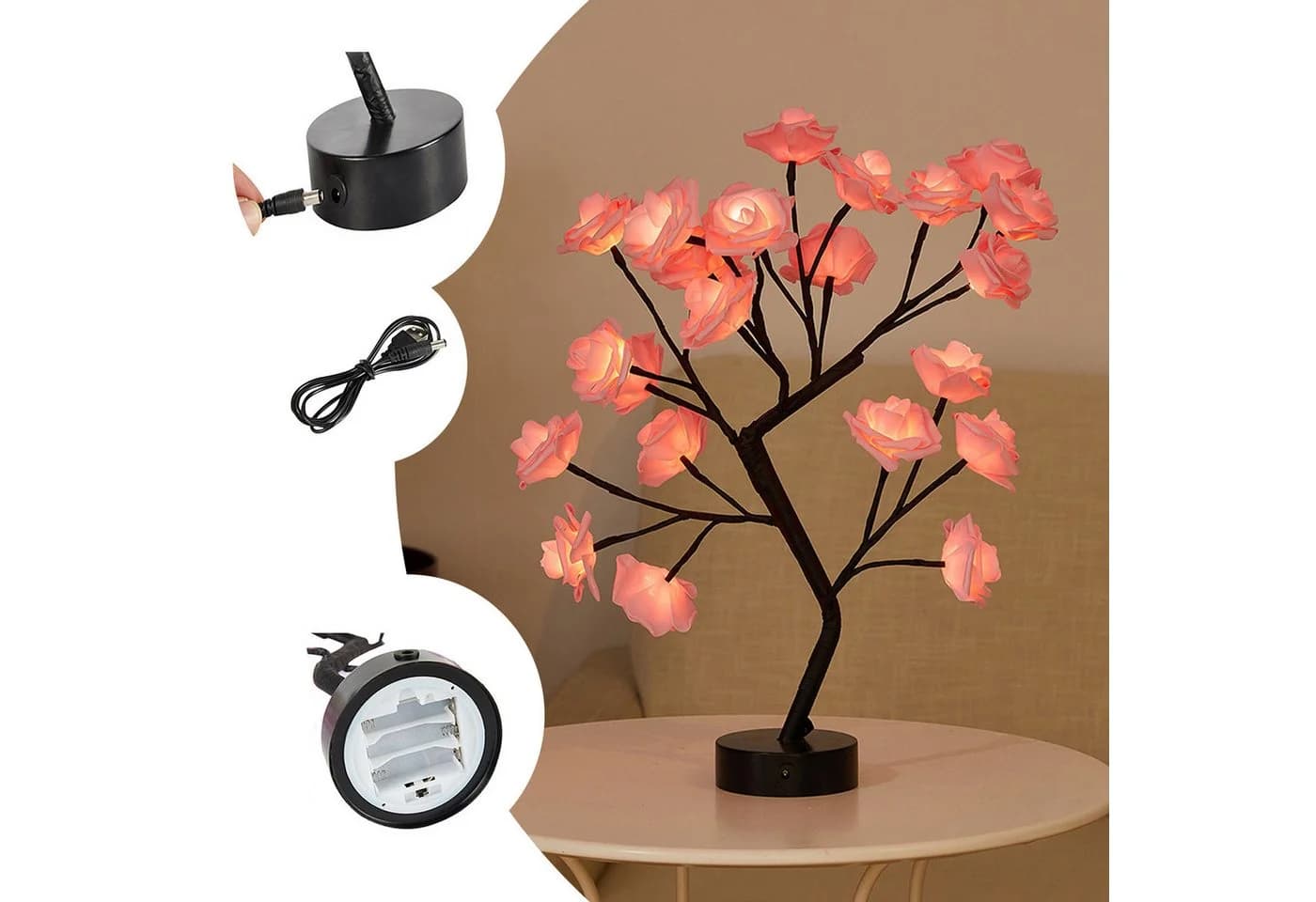 MUPOO LED Rosenblütenbaum Licht Rosa/Schwarz Tischdeko - Bild 3