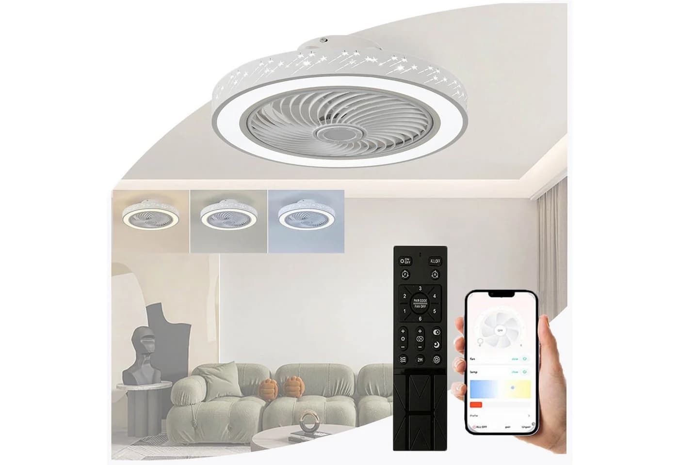 Jibenhome Deckenventilator mit Licht, Modern, Weiß - Bild 2