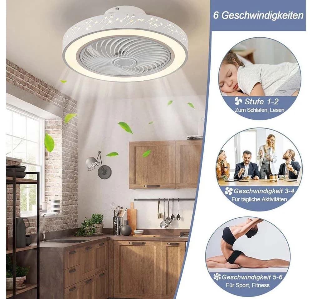 Jibenhome Deckenventilator mit Licht, Modern, Weiß - Bild 3