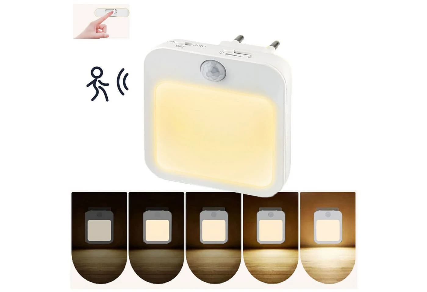 Jibenhome LED Steckdosenleuchte Nachtlicht 3 Modi Bewegungsmelder Plug-in Warmweiß - Bild 2