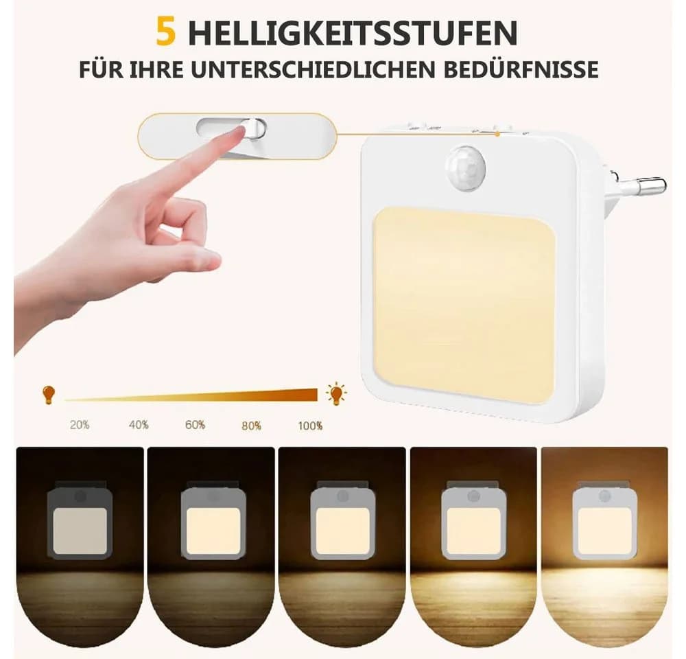Jibenhome LED Steckdosenleuchte Nachtlicht 3 Modi Bewegungsmelder Plug-in Warmweiß - Bild 5