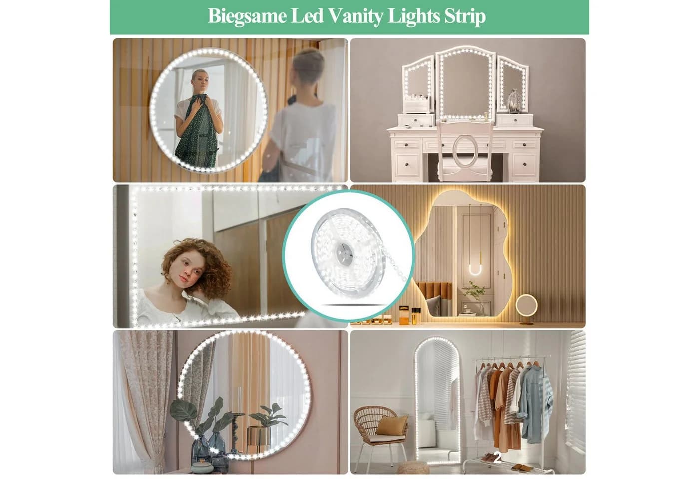 Jibenhome LED-Spiegelleuchte Weiß Dimmbar USB Flexibel