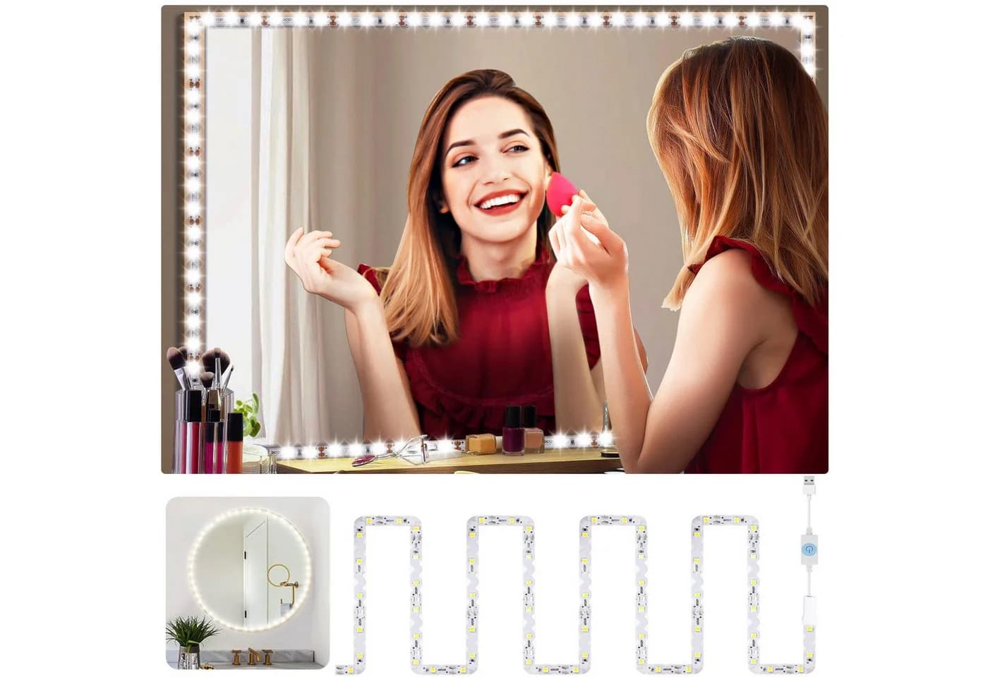 Jibenhome LED-Spiegelleuchte Weiß Dimmbar USB Flexibel - Bild 2