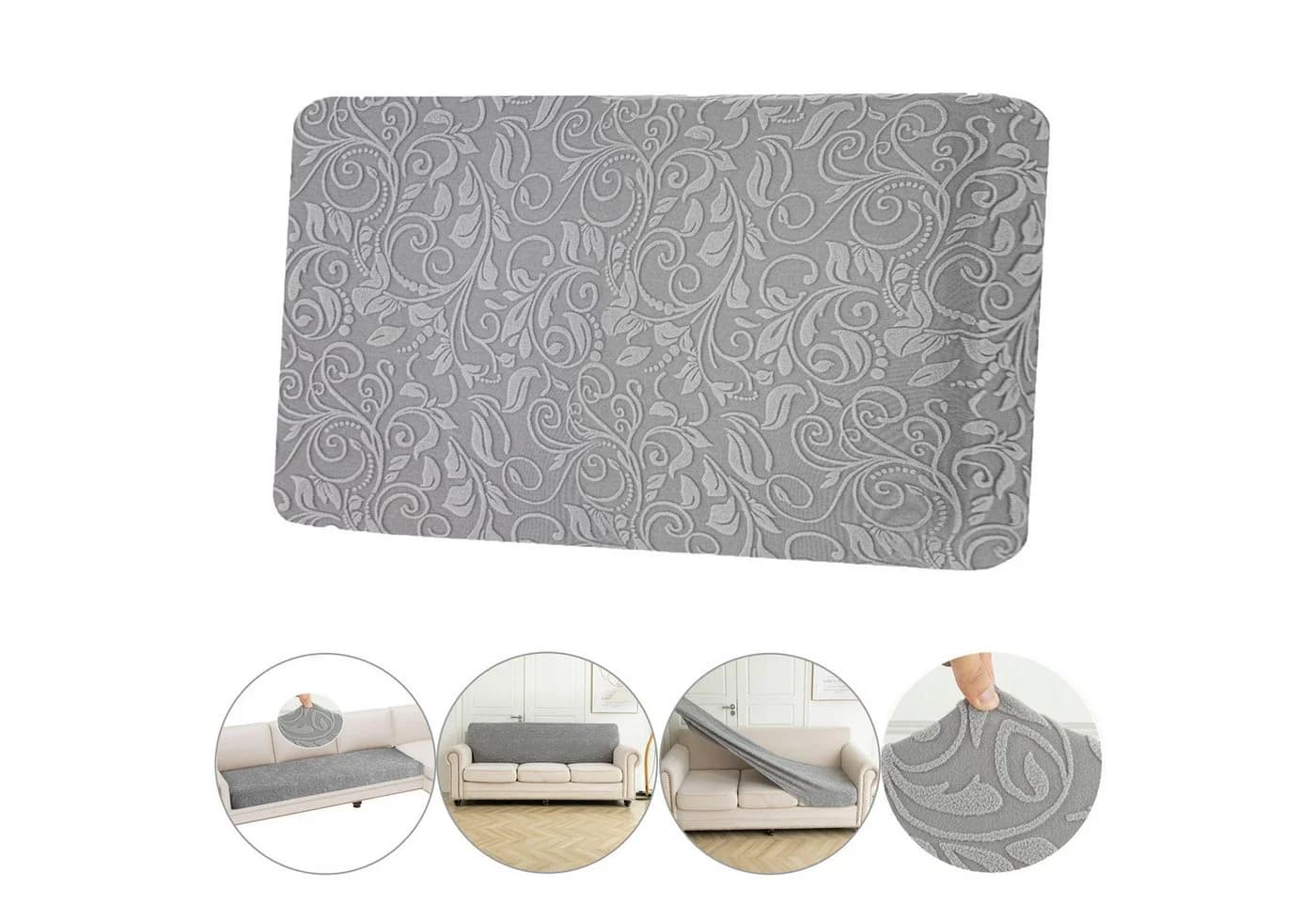 Jibenhome Sofabezug Floral Grau Elastisch Stretch 1/2/3 Sitzer - Bild 2