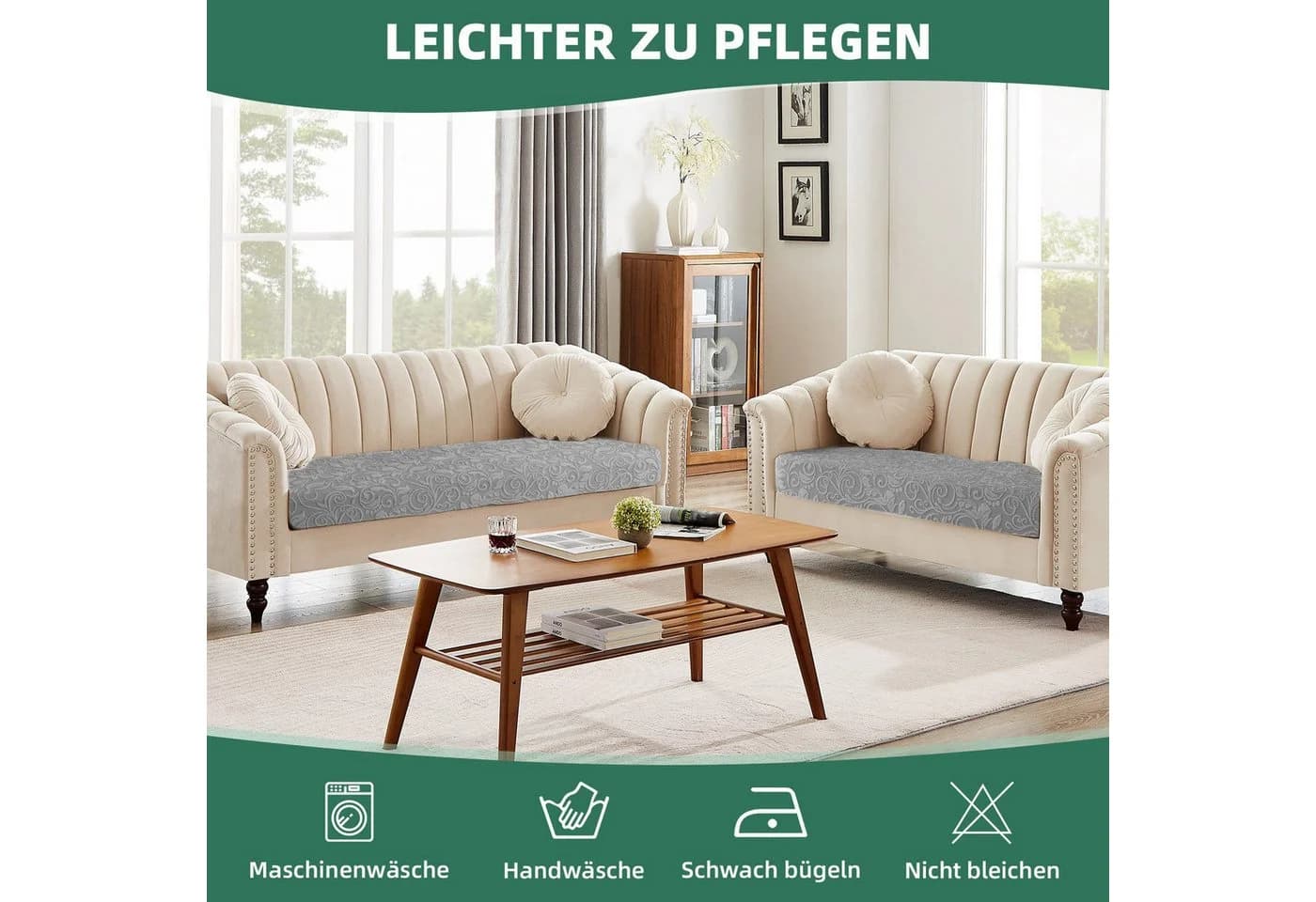 Jibenhome Sofabezug Floral Grau Elastisch Stretch 1/2/3 Sitzer - Bild 4