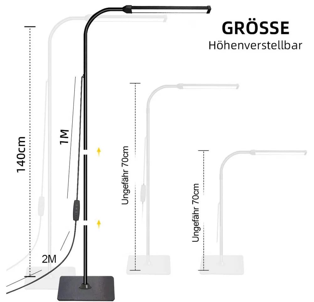 Jibenhome LED Stehlampe Schwarz Höhenverstellbar USB Dimmbar - Bild 5