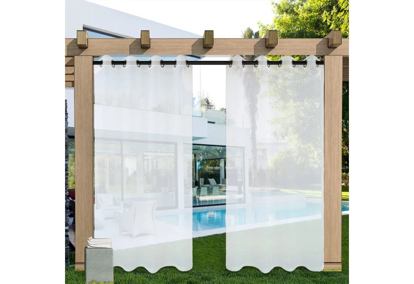 BTTO Outdoor Vorhang Transparent Weiß Wasserabweisend Voile Gardinen Set - Bild 2