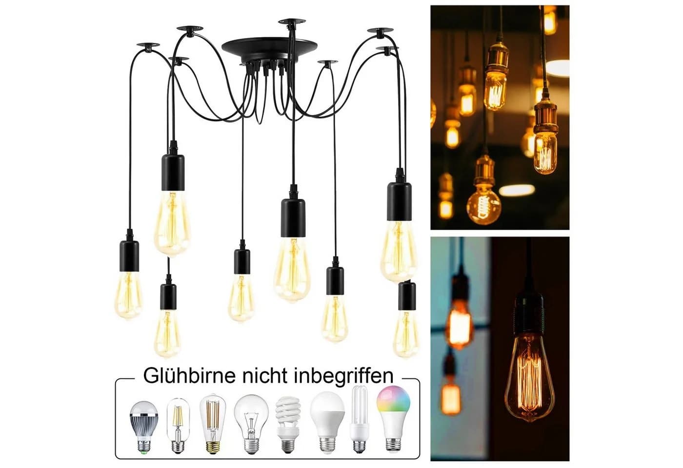 MUPOO Pendelleuchte 8-fach Schwarz Industrie Retro Kronleuchter - Bild 2