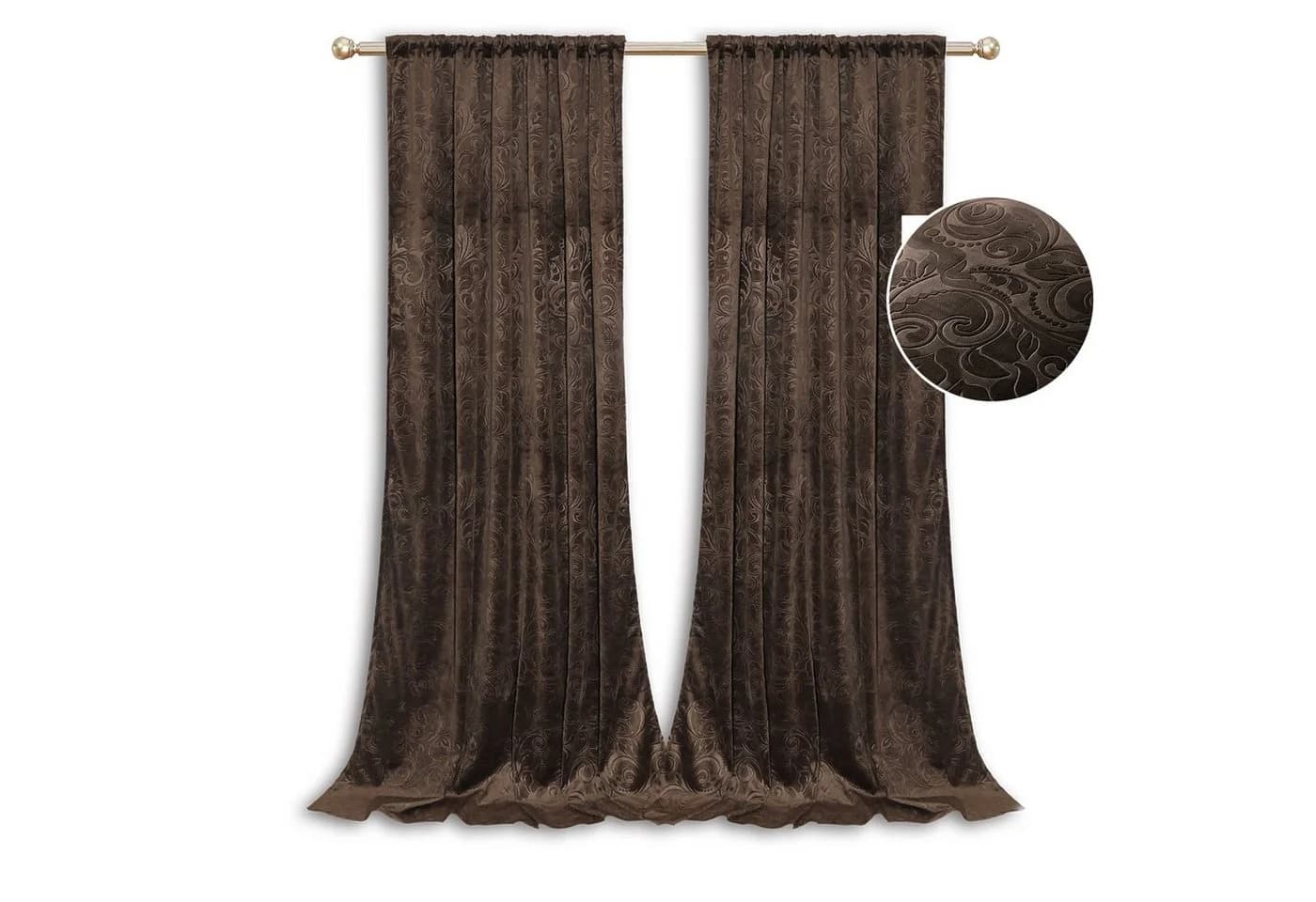 BTTO Samtvorhang Toffee Braun Blickdicht mit Blumenmuster - Bild 2