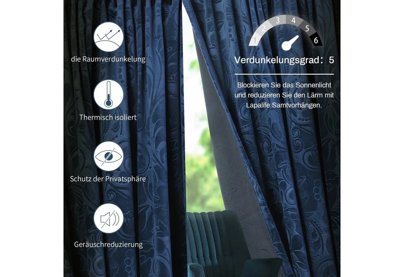 BTTO Samtvorhang Blickdicht Nightfall Navy Verdunklungsvorhänge 2 St - Bild 4