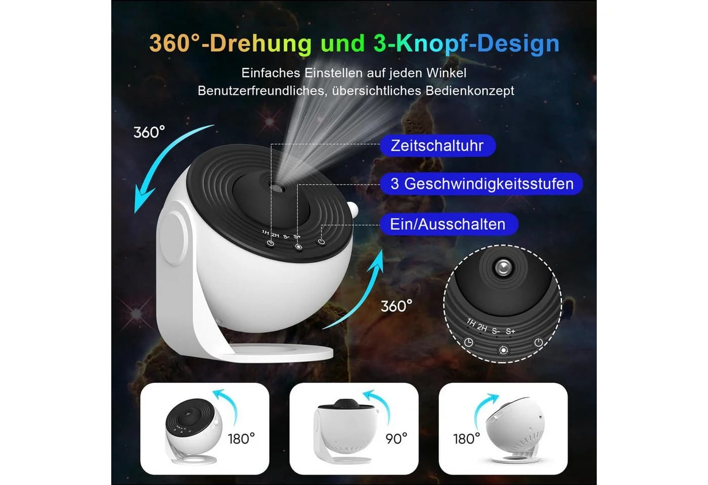 Jibenhome LED-Sternenhimmel Galaxy Projector 13-in-1 Weiß - Bild 3