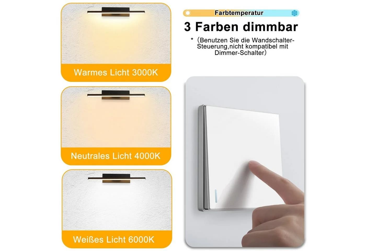 MUPOO LED Wandleuchte Innen - Modernes Design, Drehbar, 3 Farbtemperaturen