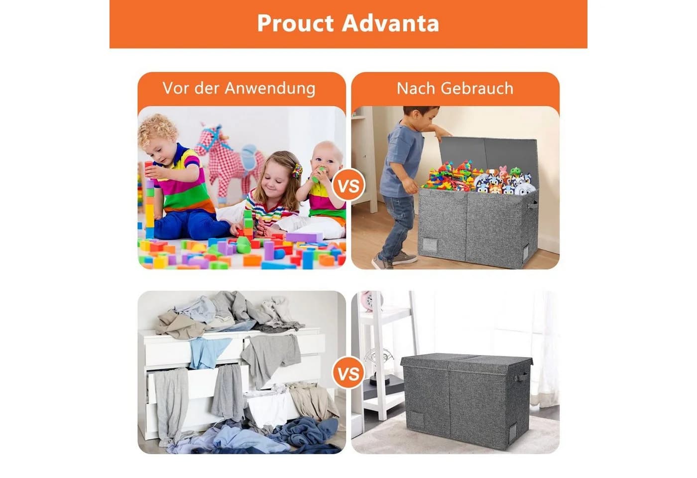 BTTO Aufbewahrungsbox mit Deckel und Griffen, Grau, 62,5 x 33 x 40 cm - Bild 4