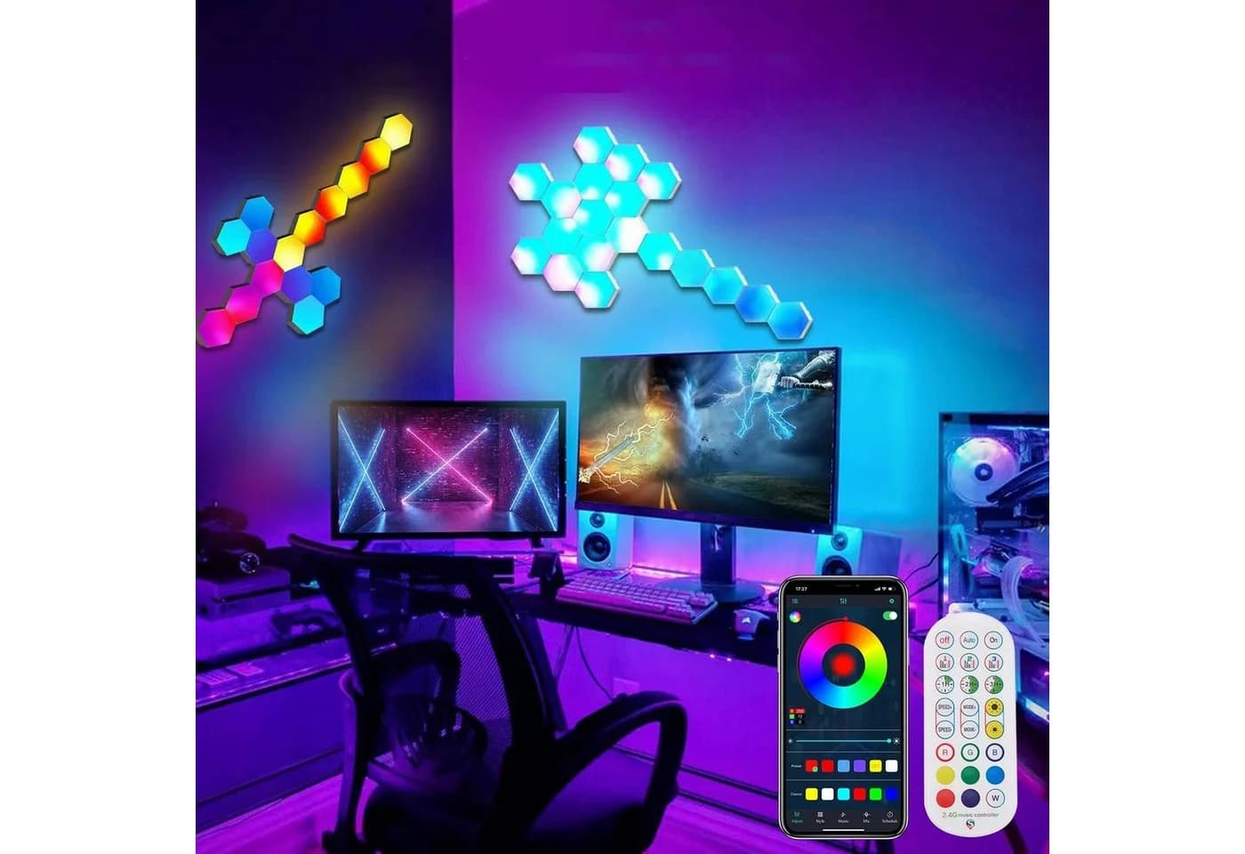 MUPOO LED Wandleuchte Hexagon RGB Sechseck Waben Wall Light Musik Sync