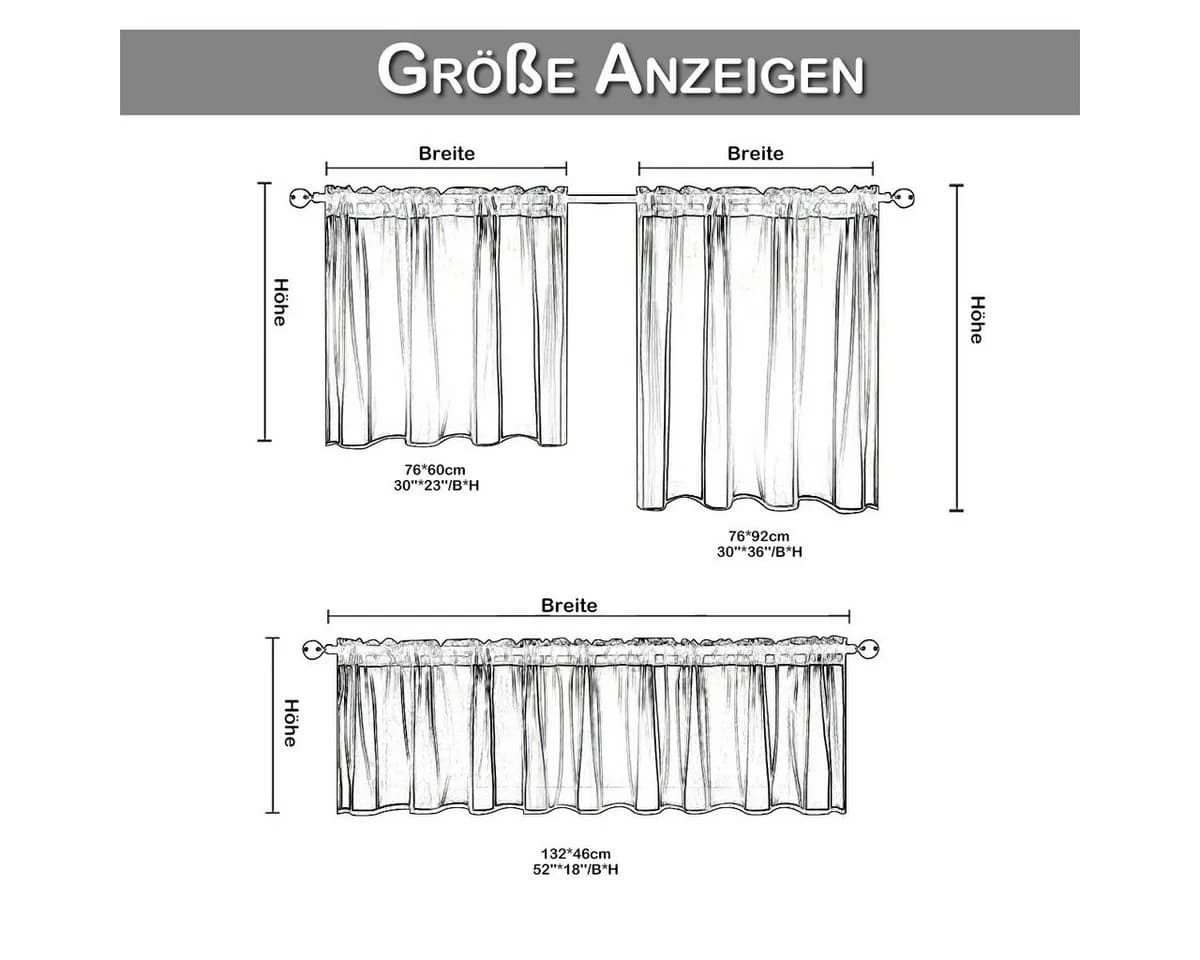 BTTO Scheibengardine Schwarz Blickdicht Kurzgardine mit Stangendurchzug 2er-Set