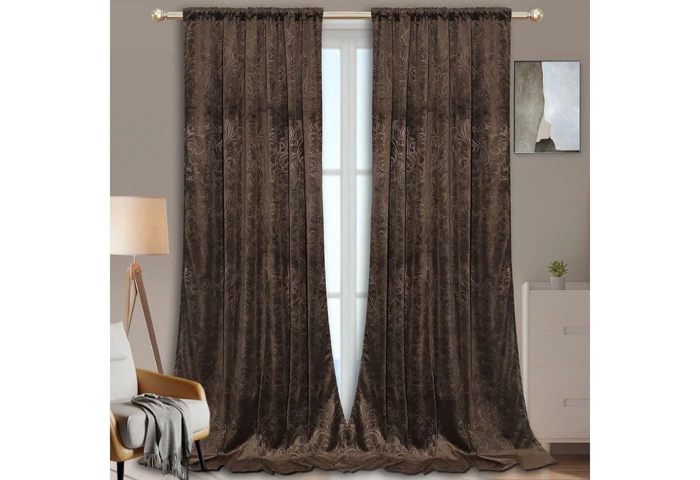 BTTO V&G Blickdicht Vorhang Samt Velvet Kräuselband (2 St) Toffee Braun