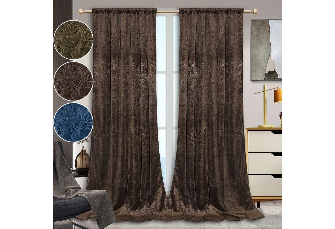 BTTO V&G Blickdicht Vorhang Samt Velvet Kräuselband (2 St) Toffee Braun - Bild 2