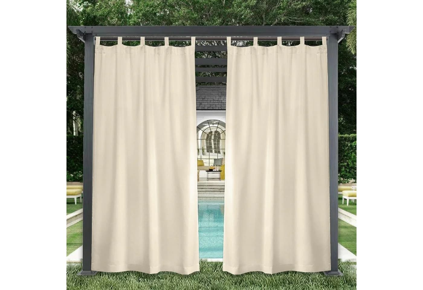 BTTO V&G Vorhang Outdoor Wetterfest Verdunkelungsvorhang Schlaufengardine Beige - Bild 2