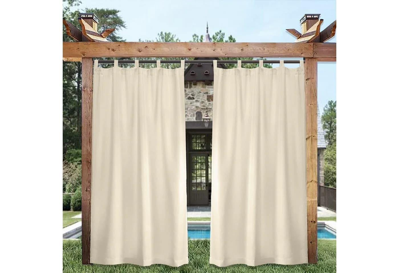 BTTO V&G Vorhang Outdoor Wetterfest Verdunkelungsvorhang Schlaufengardine Beige - Bild 5