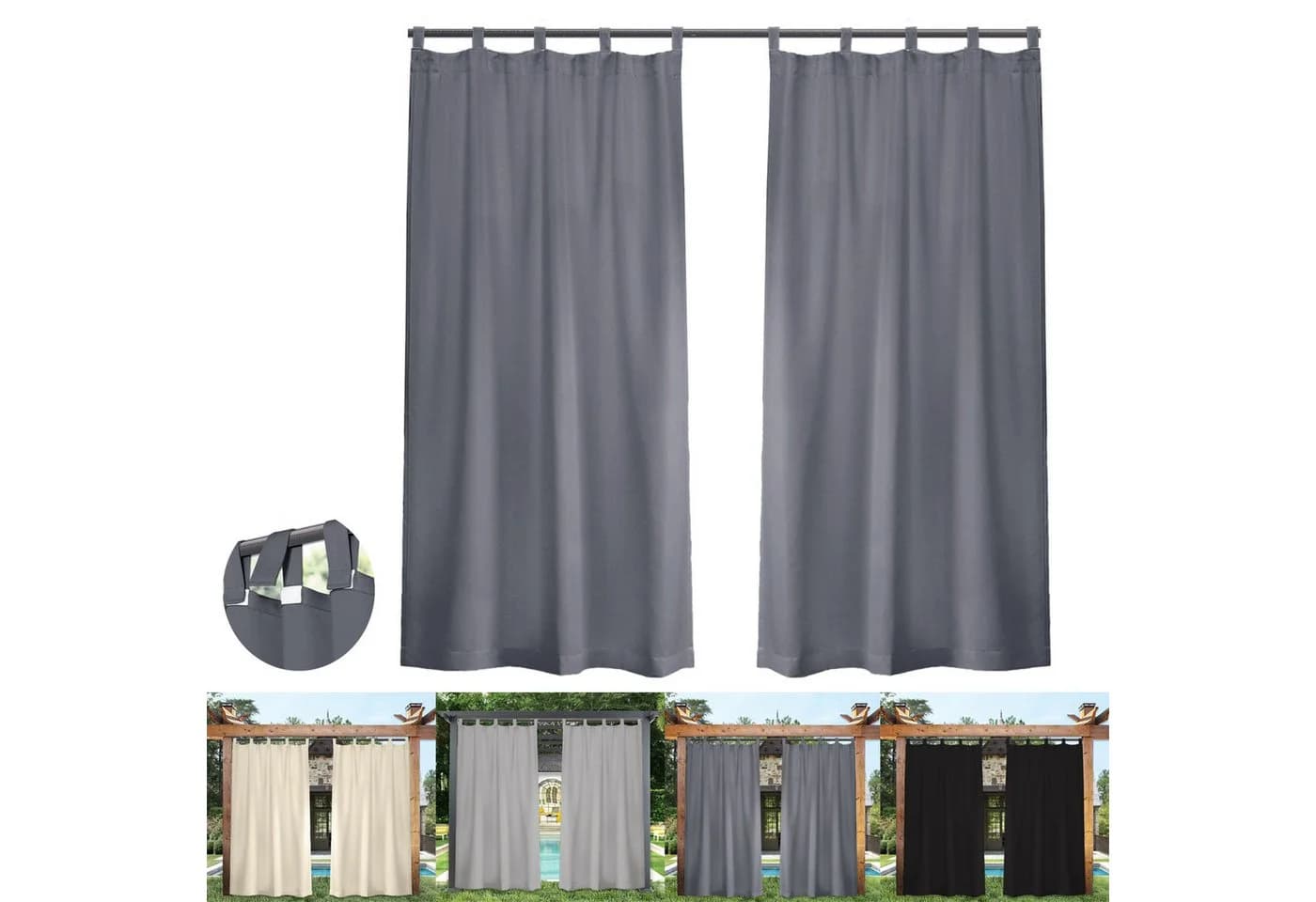 BTTO V&G Vorhang Outdoor Wetterfest Verdunkelung grau Schlaufengardine - Bild 2