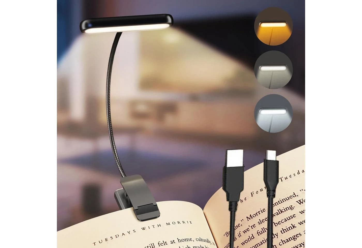 MUPOO LED Leselampe Klemmlampe USB-Aufladbar 3 Farben 10 Helligkeitsstufen - Bild 2