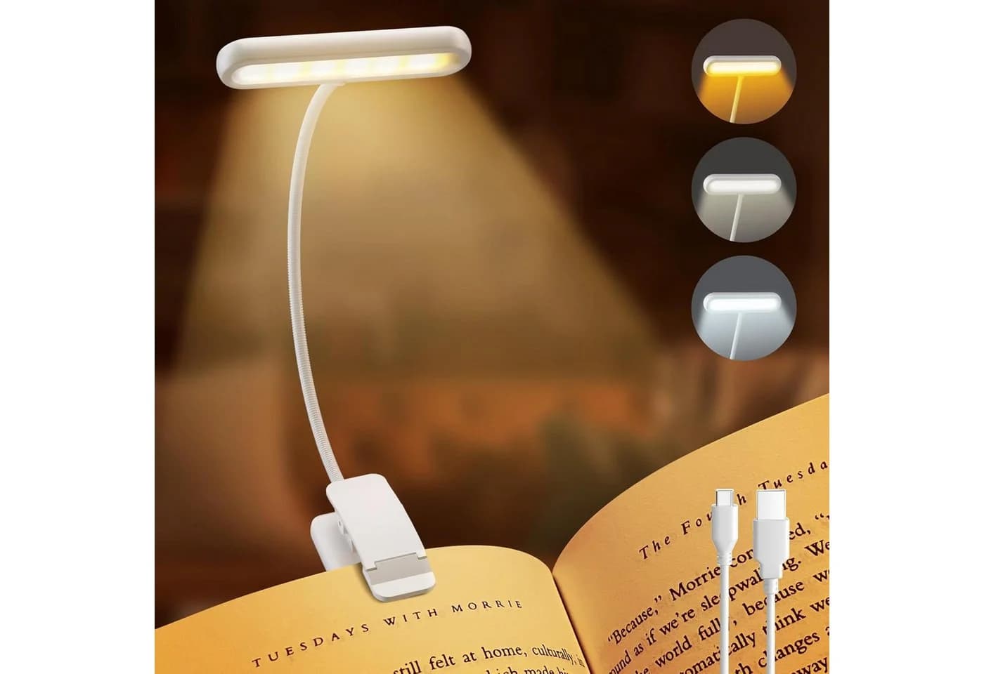 MUPOO LED Leselampe Klemmlampe USB Aufladbar 3 Farben 10 Helligkeitsstufen - Bild 2
